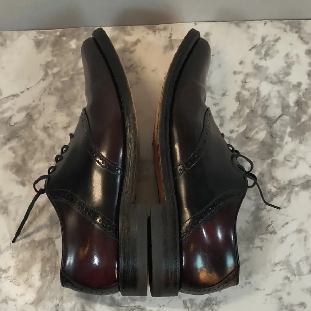Florsheim Mens 2 Tone Burgundy/Black Leather Oxfords Shoes Size 9-1/2